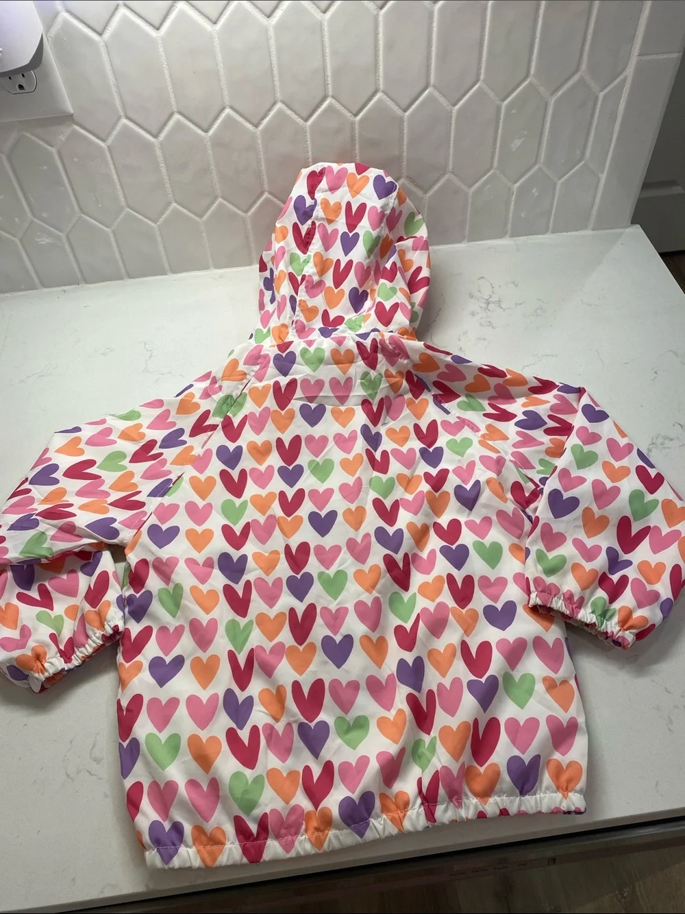 Welaken 120 Heart Print Rain Jacket Colorful Hooded Windbreaker Lightweight ✨